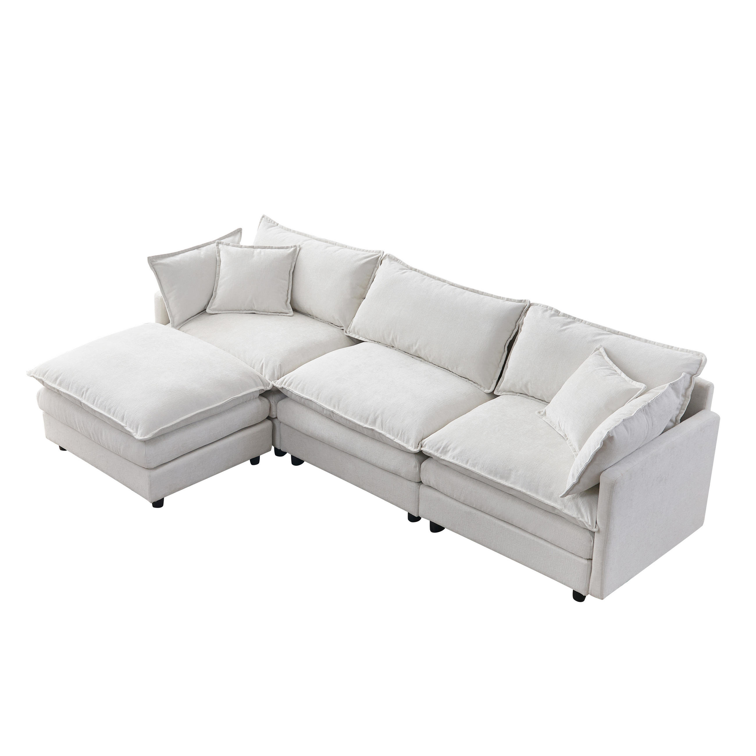 ECKSOFA Chenille Beige mit Hocker und Kissen - Beige, Holzwerkstoff/Kunststoff (267/154cm) - WISHDOR