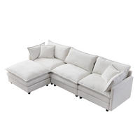 ECKSOFA Chenille Beige mit Hocker und Kissen - Beige, Holzwerkstoff/Kunststoff (267/154cm) - WISHDOR