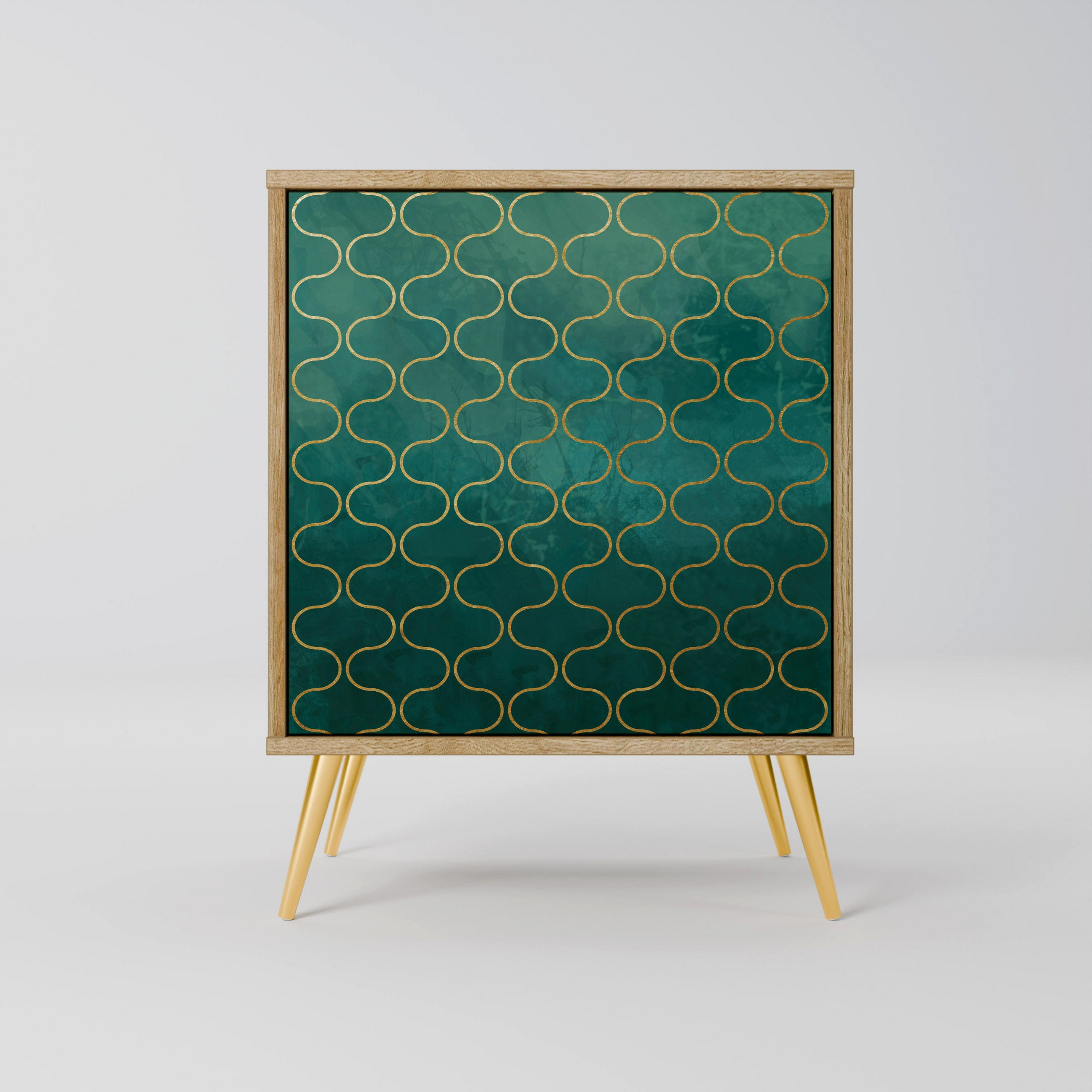 SIDEBOARD TESSELATED GREENERY, Eichefarben, 57,5x42x75,5 cm, Goldfarbene Metallfüße - Eichefarben/Goldfarben, Holzwerkstoff/Metall (57.5/75.5/42cm) - SpaceRebels