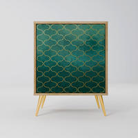 SIDEBOARD TESSELATED GREENERY, Eichefarben, 57,5x42x75,5 cm, Goldfarbene Metallfüße - Eichefarben/Goldfarben, Holzwerkstoff/Metall (57.5/75.5/42cm) - SpaceRebels