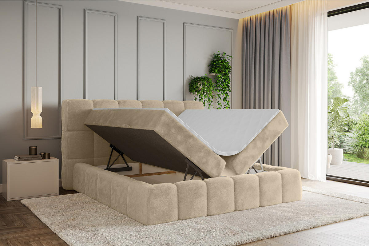 BOXBETT - AURI-H4 - 140x200 Hellbeige Lapitt - Creme, Holzwerkstoff (140/200cm) - ALTDECOR