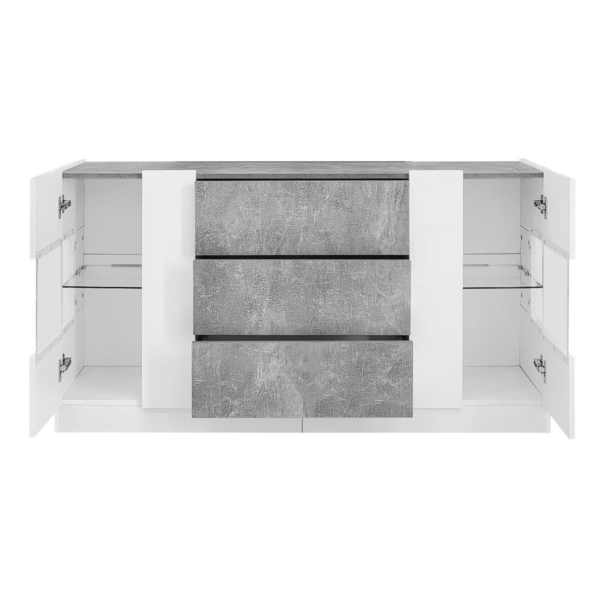 SIDEBOARD 140/35/75 cm mit 2 Türen, 3 Schubladen & LED in Weiß-Marmorlook - Weiß, Holzwerkstoff (140/75/35cm) - BEAOK