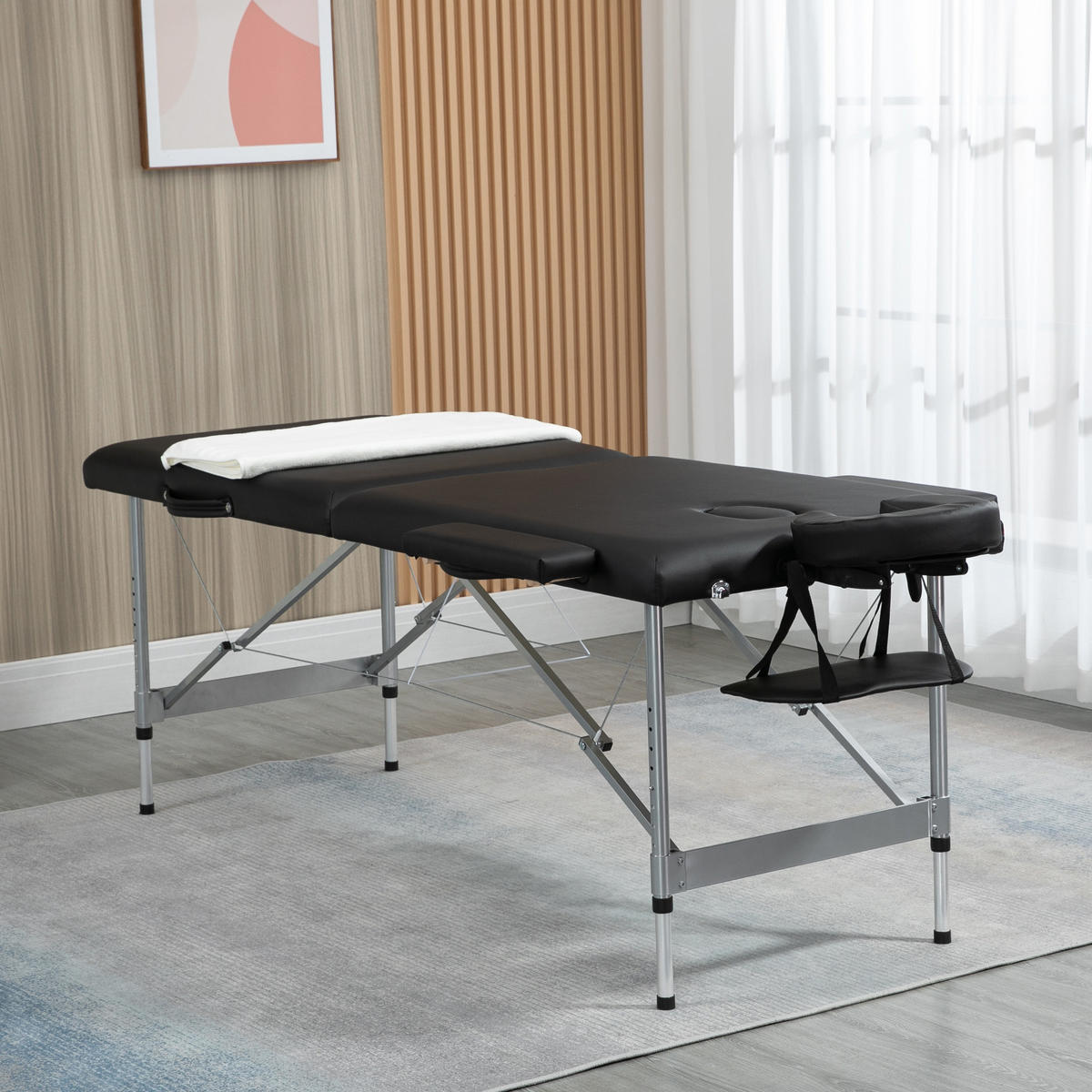 MASSAGELIEGE, Kunstleder, Schwarz - Schwarz, Metall (71/83/186cm) - HOMCOM