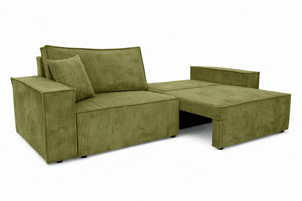 SOFA Mit Schlaffunktion Und Bettkasten, Cordstoff Poso, Olive, BEST SCORNER - Olivgrün, Holz (245/83/90cm) - Kaiser Möbel
