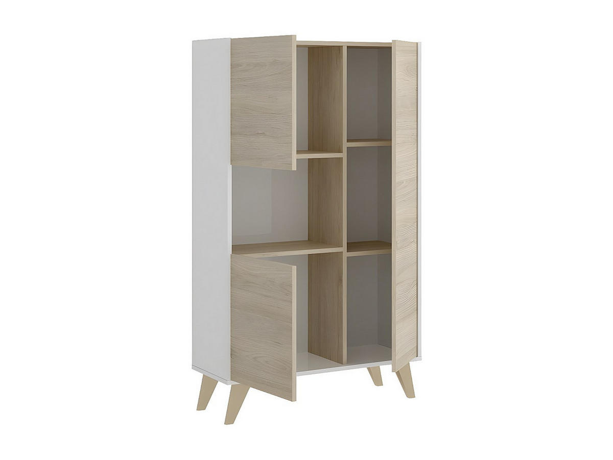 HIGHBOARD mit 3 Türen & 1 Ablage - Eichefarben & Weiß - KOLYMA - Naturfarben, Holz (81/135/43cm) - Vente-Unique