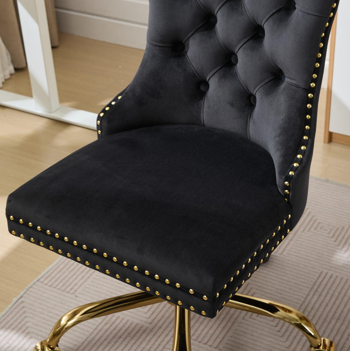 BÜROSTUHL Samt Schwarz mit goldfarbenem Metallgestell - Schwarz, Metall (50/98/63cm) - Meubliv