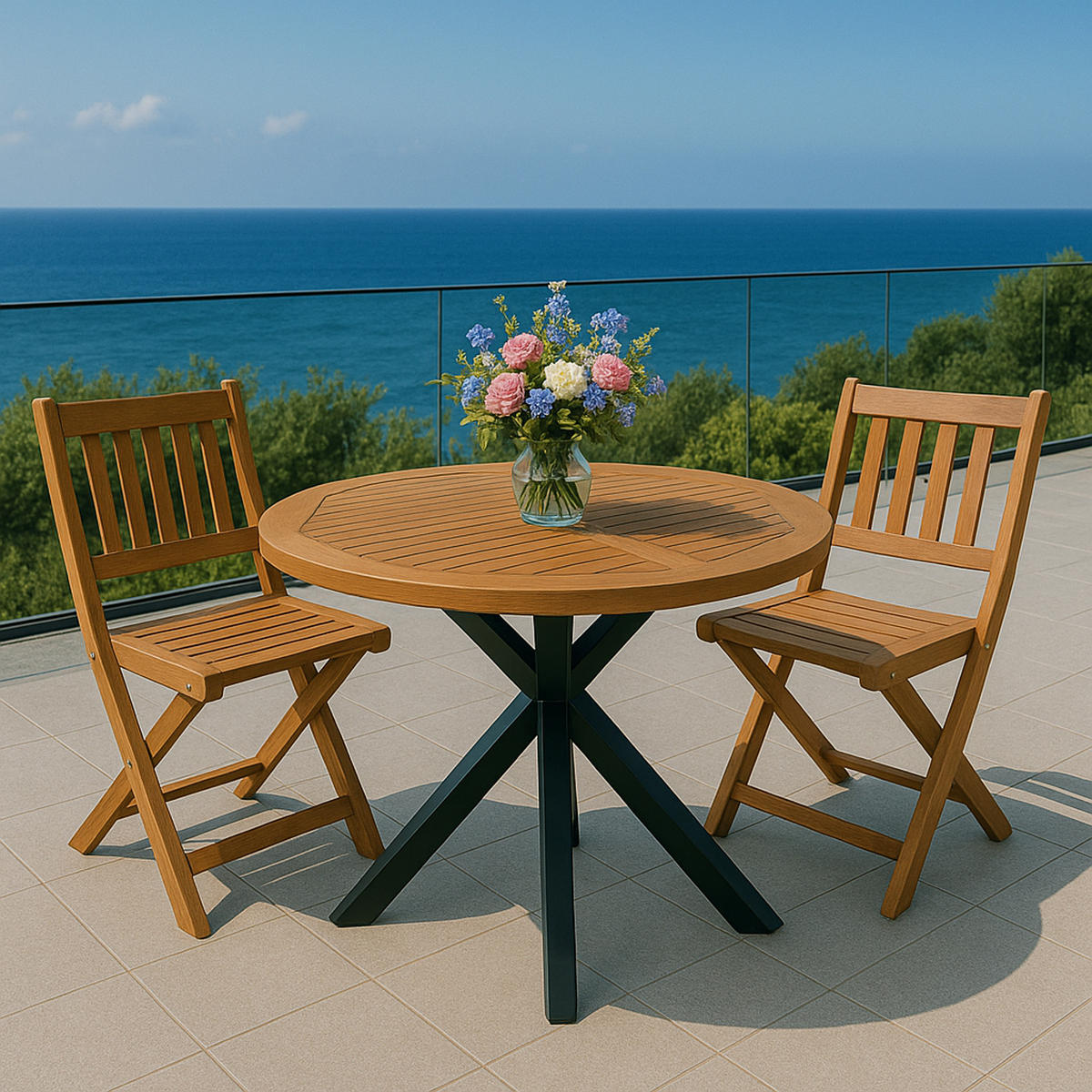 GARTENTTISCH Canterbury - rund - 130 cm - Alu anthrazit und Akazie - Grau, Holz (130/130/75cm) - TPFGarden