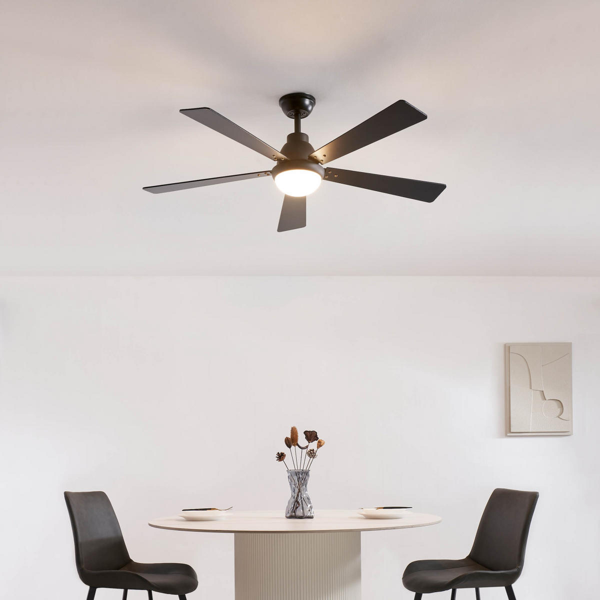 LED-DECKENVENTILATOR Cosmo, Schwarz, 132cm, Dimmbar - Schwarz, Glas (132/132/37cm) - KOSILUM