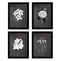 POSTER Set mit 4 Botanische Schwarz Hintergrund Lila Blumen A3 Rahmenlos - Klar, Papier (29.7/3cm) - Nacnic