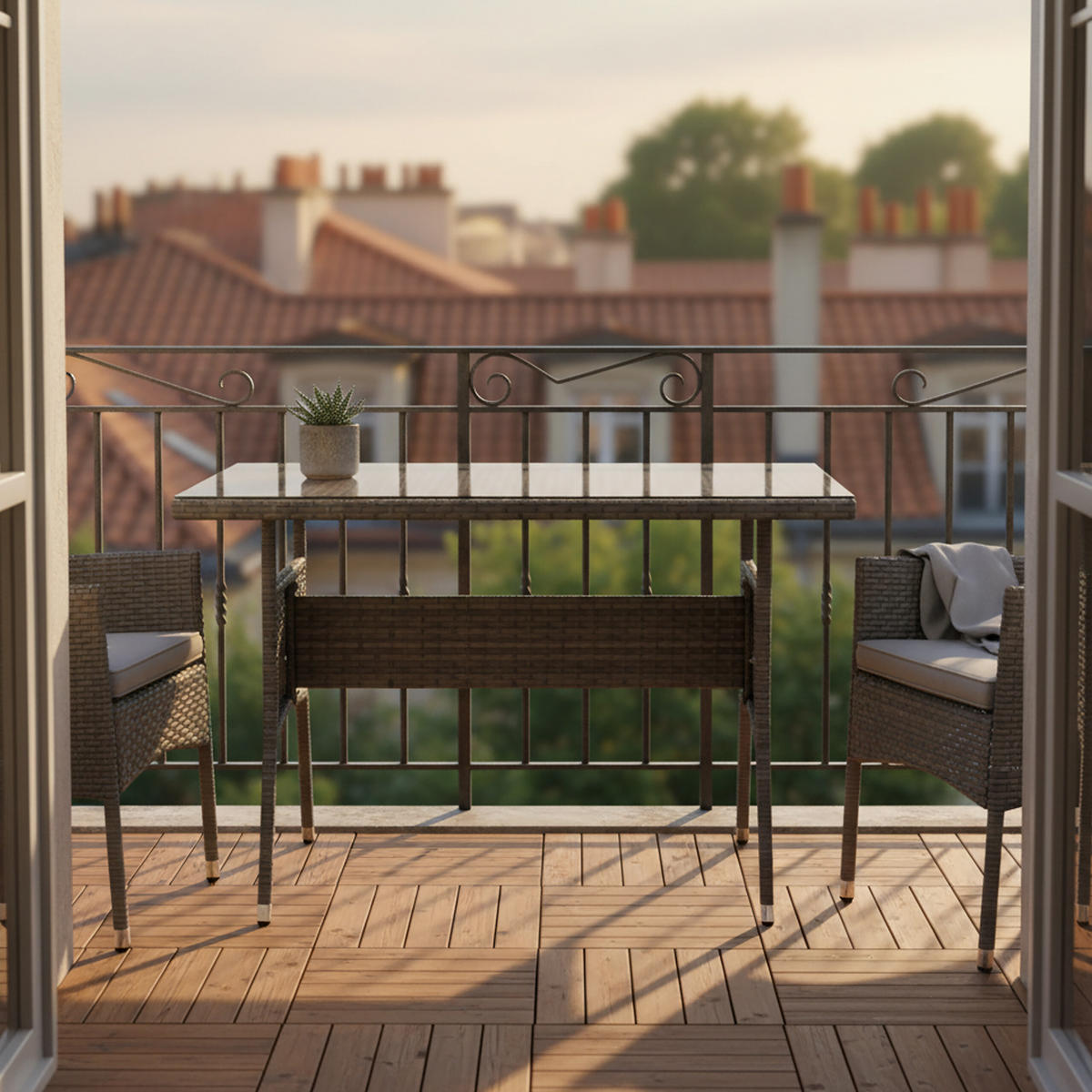 GARTENTISCH - Grau, Glas/Kunststoff (60/100/70cm) - Relaxdays