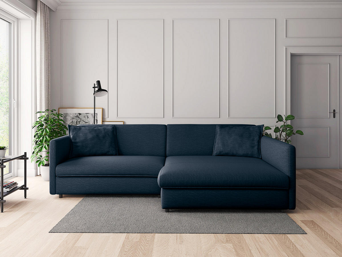 ECKSOFA mit Longchair - Blau/Schwarz, Kunststoff/Textil (290/183cm) - home24