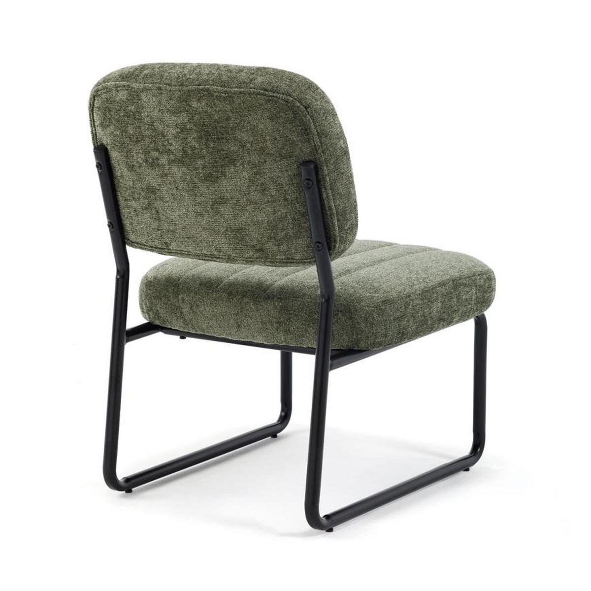 SESSEL khaki gepolstert schwarze Metallbeine und Chenille-Stoff - PAOLA - Schwarz/Grün, Textil/Metall (56/77/70cm) - Sicaan