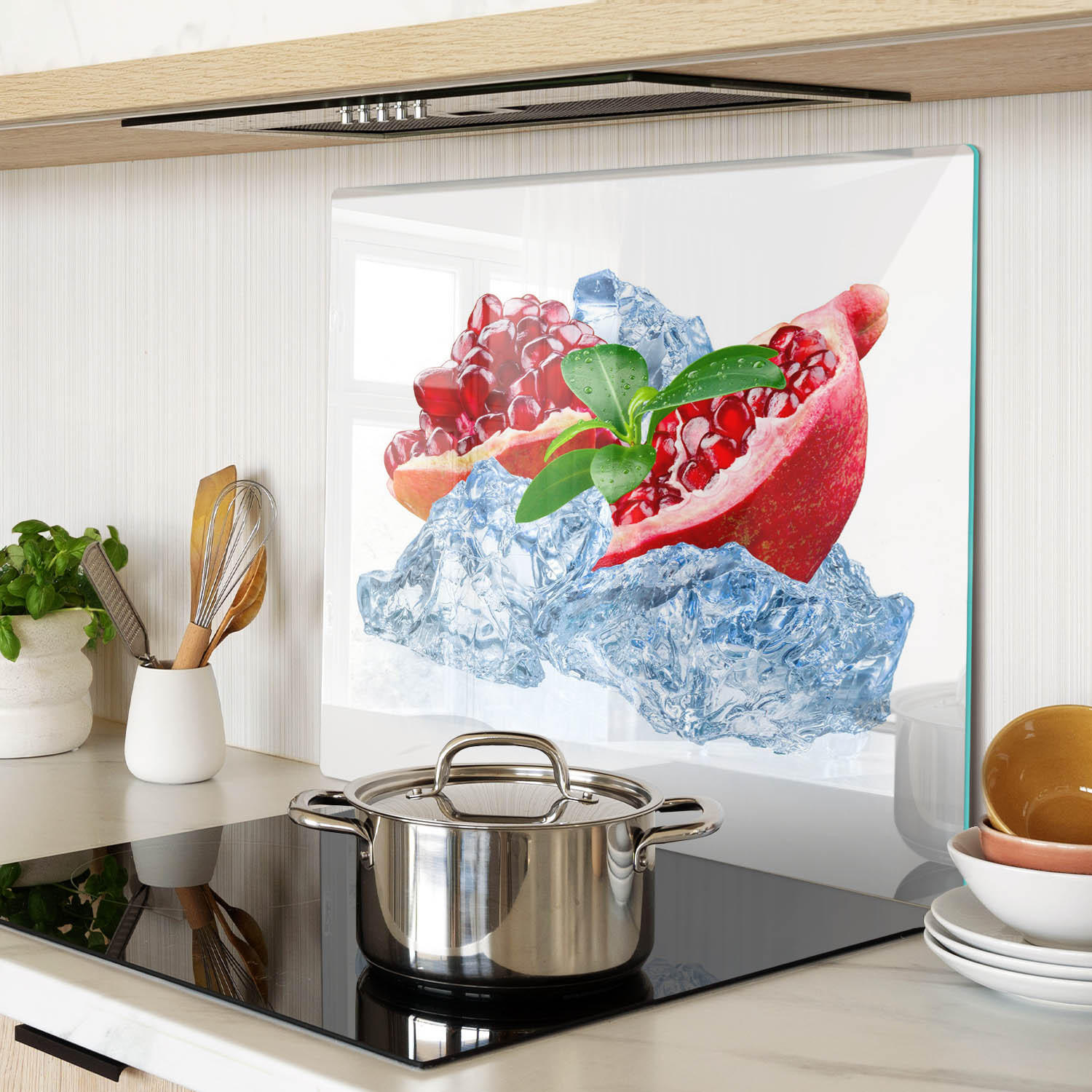 GLASPLATTE 60x52 cm Granatapfel mit Eis - Rot, Glas (60/0.4/52cm) - TULUP