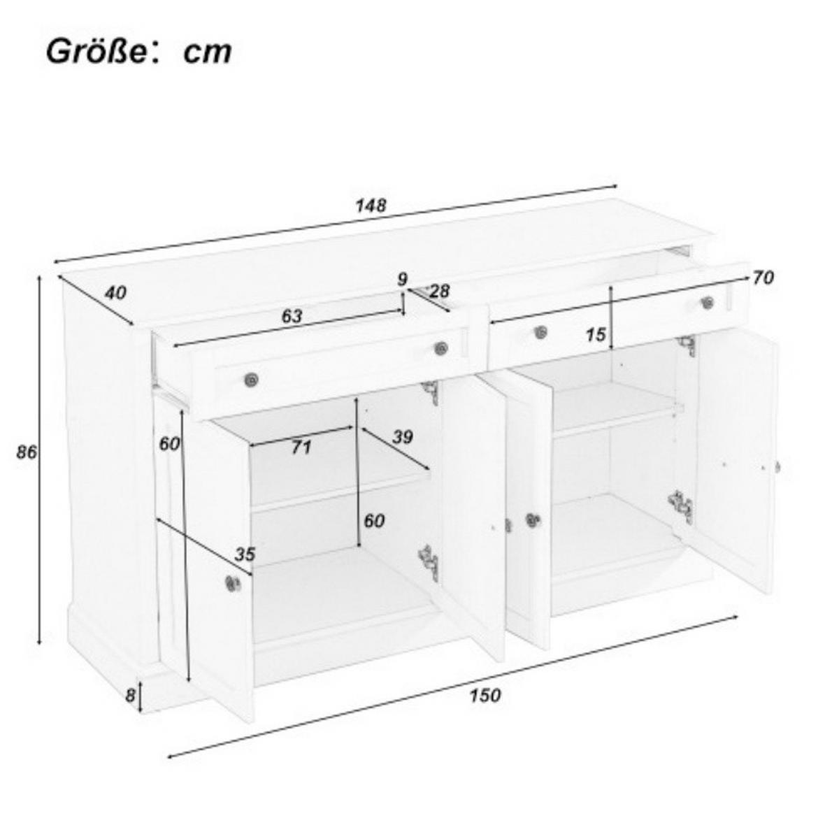 SIDEBOARD mit 4 Türen und 2 Schubladen 150 x 40 x 86 cm Weiß/Natural Wood - Birnbaumfarben, Holzwerkstoff (150/86/40cm) - Meubliv