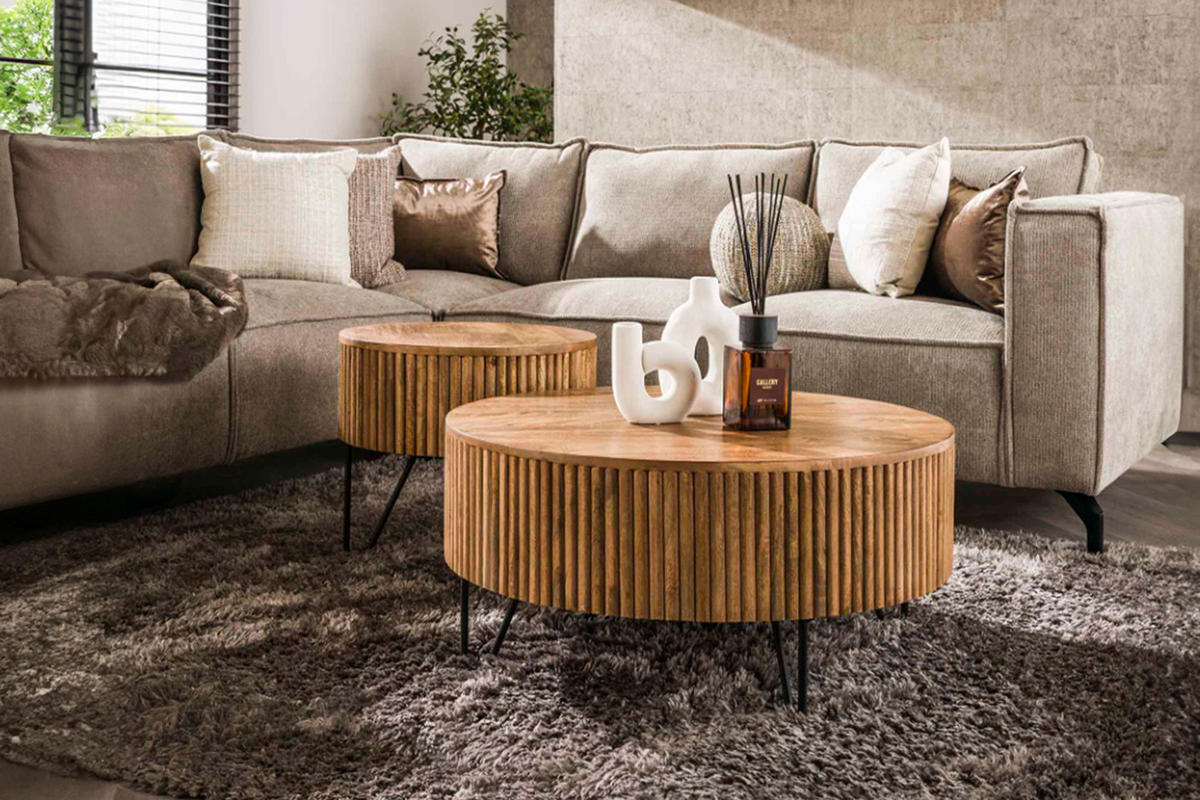 COUCHTISCH-SET LORENA Braun Mango - Schwarz/Braun, Holz/Metall (80/80/38cm) - KAWOLA