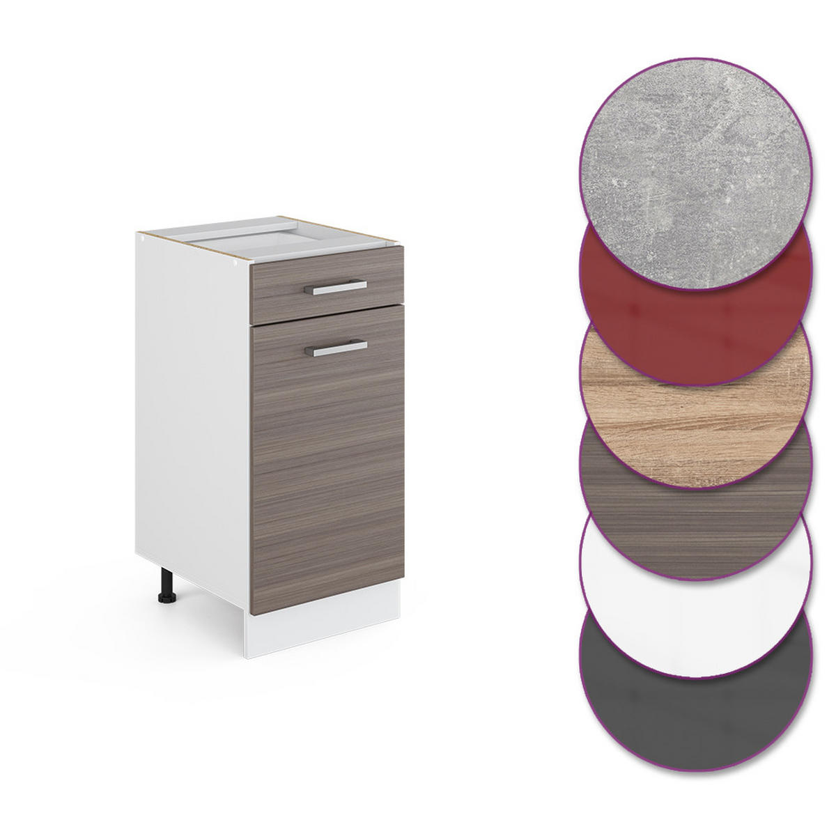 KÜCHENUNTERSCHRANK R-Line Grau 40 cm, AP Eiche - Weiß/Braun, Holzwerkstoff (40/81.6/60cm) - Vicco