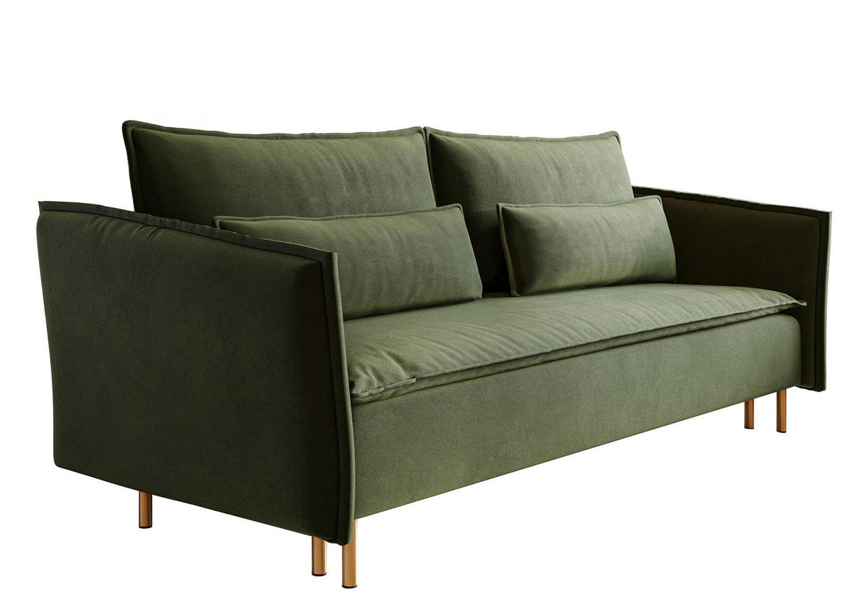 SCHLAFSOFA Ummo Olivgrün Velours - Goldfarben/Olivgrün, Textil/Metall (230/88/90cm) - Selsey