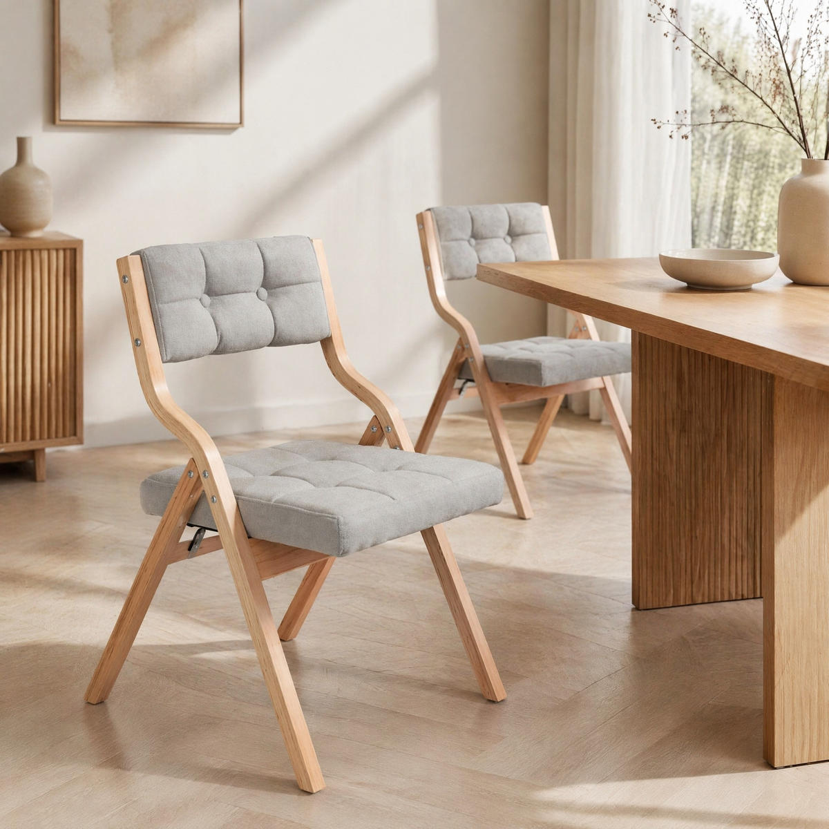 KLAPPSTUHL gepolstert 2er-Set Holz Grau - Grau, Holz (48/77/61cm) - Meubliv