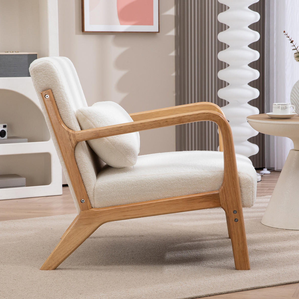 ARMLEHNSTUHL DE-13222 3 Kissen & tiefe Sitzfläche Creme - Creme, Holz (78/76/61cm) - ComfortXL