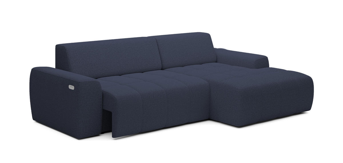 ECKSOFA Savio Freistehend, mit Abriebfestem Kansas-Stoff, Maße 265x172x81 cm, Ausziehbare Sitzfläche 206x92 cm, Rechte, – Blau - Blau, Holz/Textil (265/172cm) - DomoHome
