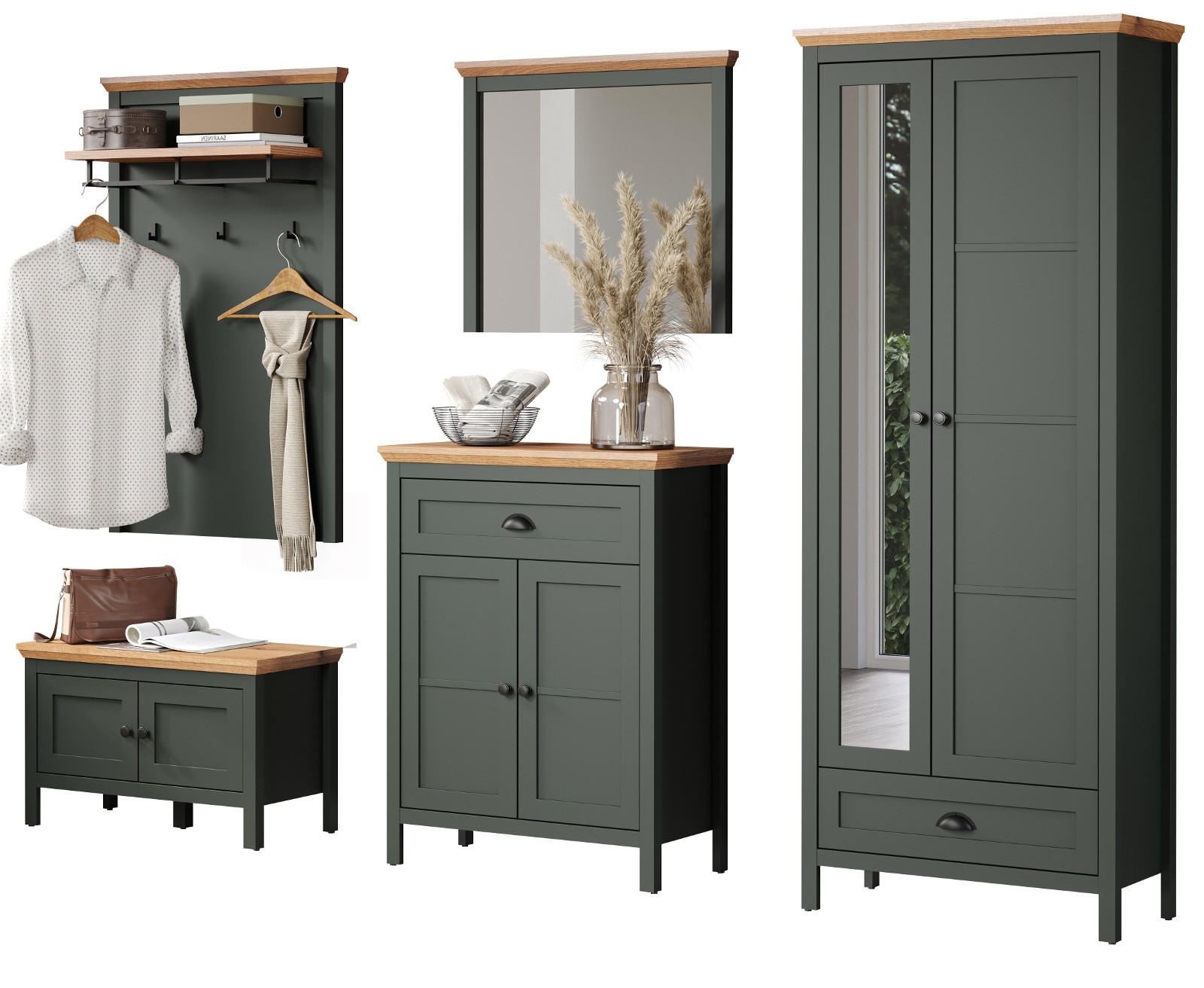 Top.Furn Garderoben-Set Grün, Eiche 39x198x261 cm