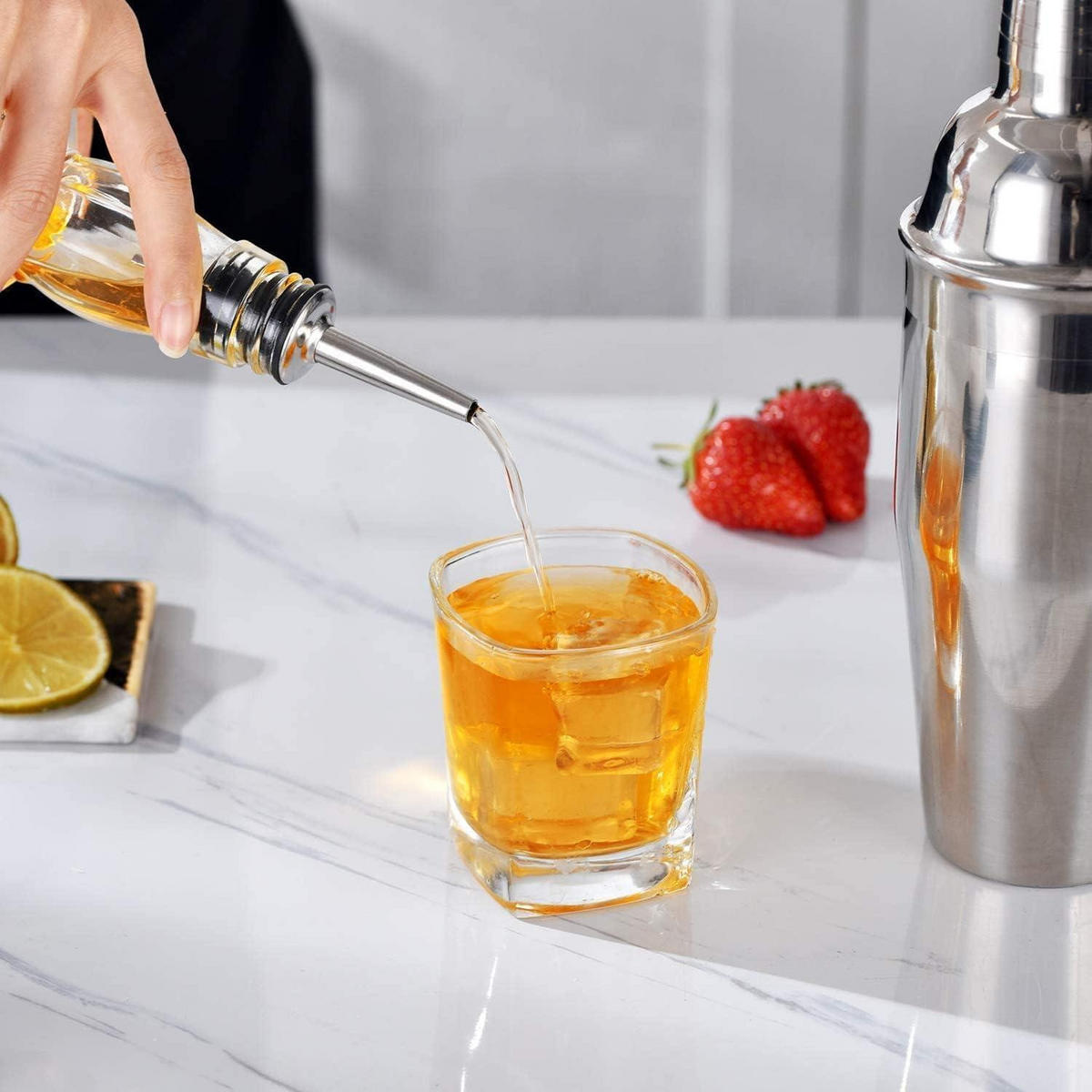 COCKTAIL-SHAKER-SET Edelstahl, 4-teilig, inkl. Shaker 750 ml, Doppel-Jigger, Sieb, Löffel - Silberfarben, Metall (8/24/8cm) - LUXUSKOLLEKTION