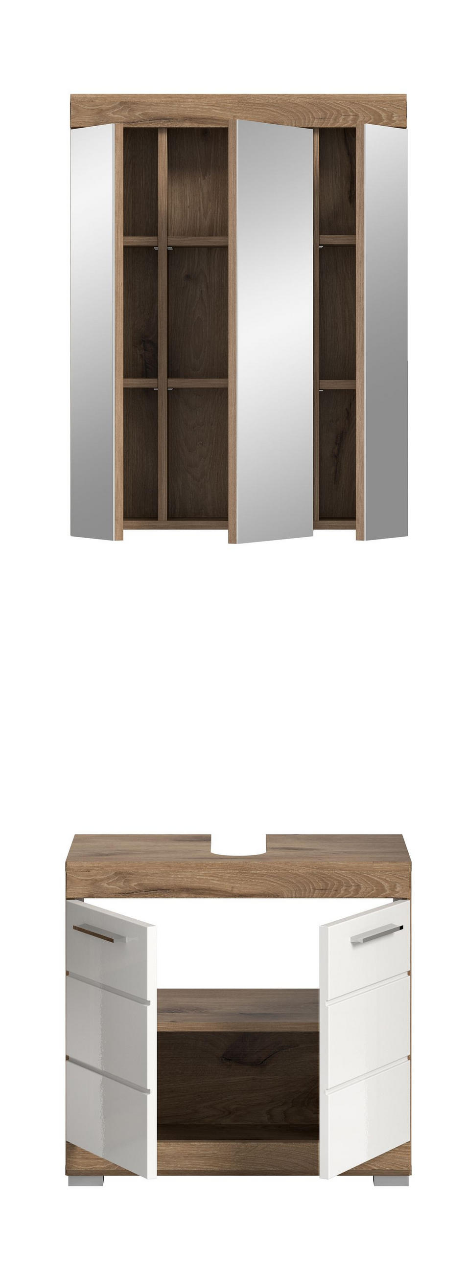 BADKOMBINATION 2tlg. Wave Bad in Nox Oak Nachbildung und weiß hochglanz B/H/T: 60x191x34 cm - Eichefarben, Holz (60/191/34cm)