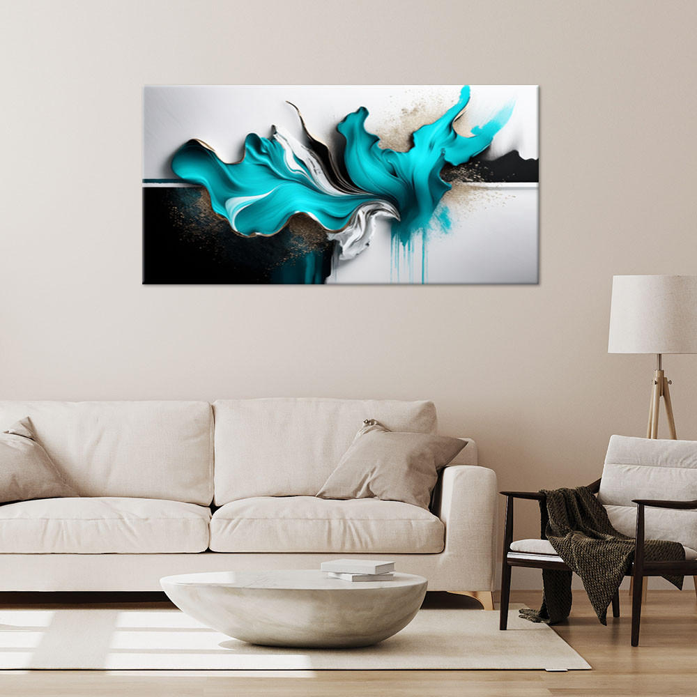 LEINWANDBILD Türkisfarbener abstrakter 3D-Effekt 80x40cm - Türkis, Textil (80/40cm) - Feeby