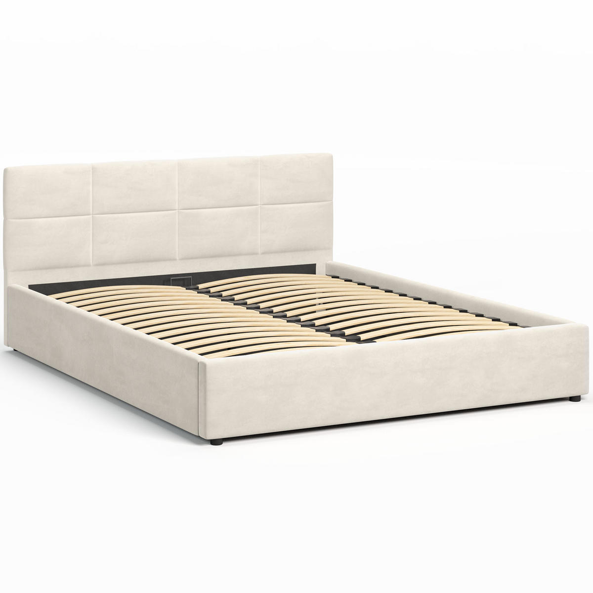 POLSTERBETT 160×200 mit Bettkasten und Lattenrost Mika HLR-1 Beige Velours - Beige, Holz (160/200cm) - Jana