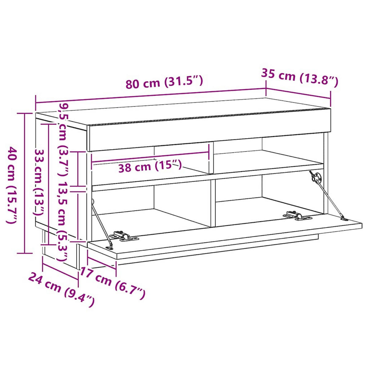 LOWBOARD mit Led-Leuchten 80/35/40 cm aus Holzwerkstoff in Grau Sonoma Dekor - Silbereichenfarben, Holz (80/40/35cm) - vidaXL