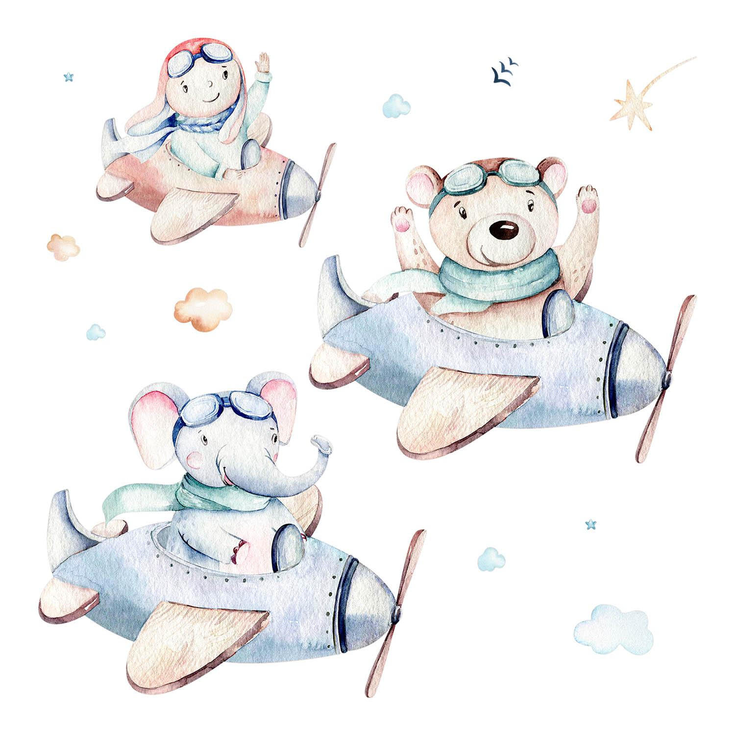 WANDAUFKLEBER 60x92cm - Teddybär-Elefantenjunge - Multicolor, Kunststoff (60/92/0.1cm) - Wallfluent