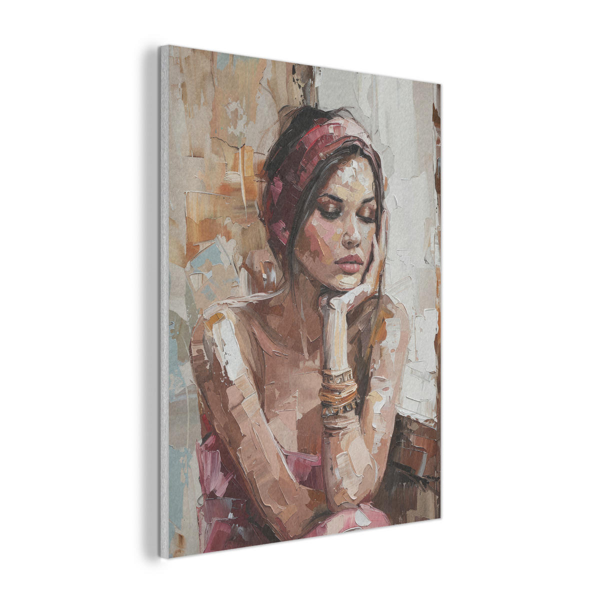 AKUSTIKPANEEL Frau - Porträt - Modern 60x80 cm - Altrosa, Textil (60/0.9/80cm) - MuchoWow
