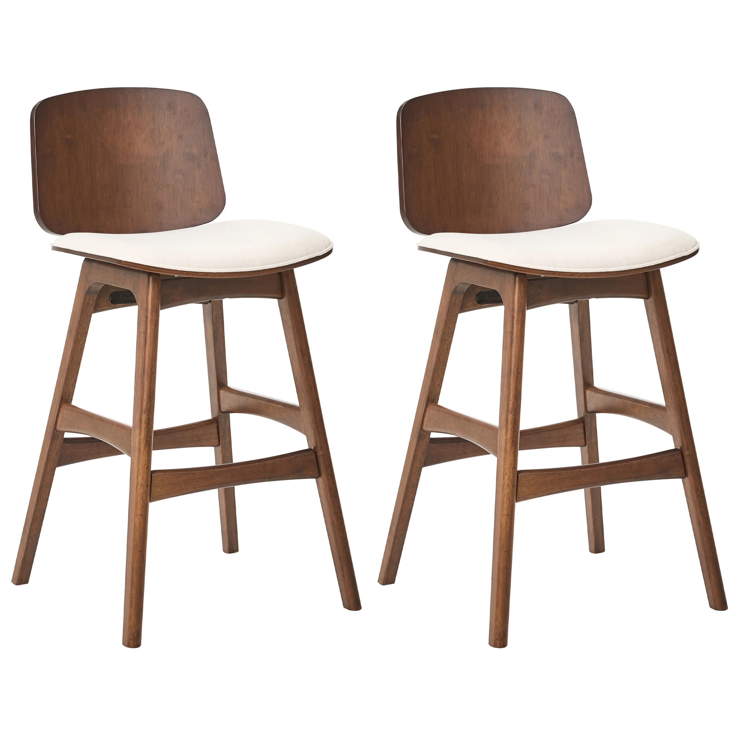 BARSTUHL 2er-Set Holz Braun/Hellbeige Charleston - Beige, Textil (47/92/50cm) - Beliani