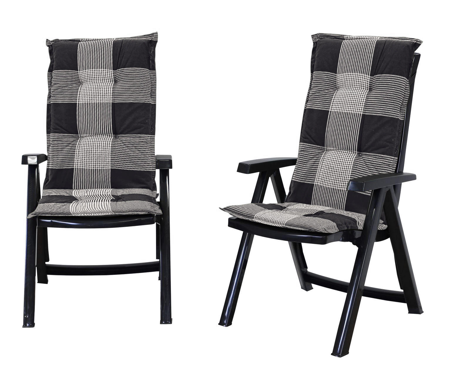 POLSTERAUFLAGE Hochlehner Grau Schwarz kariert 8cm 2-teilig - Schwarz, Textil (45/8/119cm) - Madison