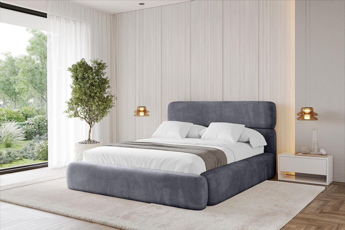 POLSTERBETT mit Bettkasten und Lattenrost, Bett mit Matratze H3/H4 - ENORA 200x200 Dunkelgrau - Dunkelgrau, Holzwerkstoff/Textil (200/200cm) - ALTDECOR