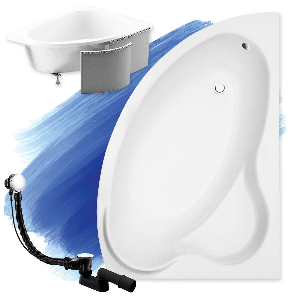 BADEWANNE Eckwanne ADA 160/100 Rechts mit Styro Ablauf Füße - Weiß, Kunststoff (100/61.5/160cm) - bad land