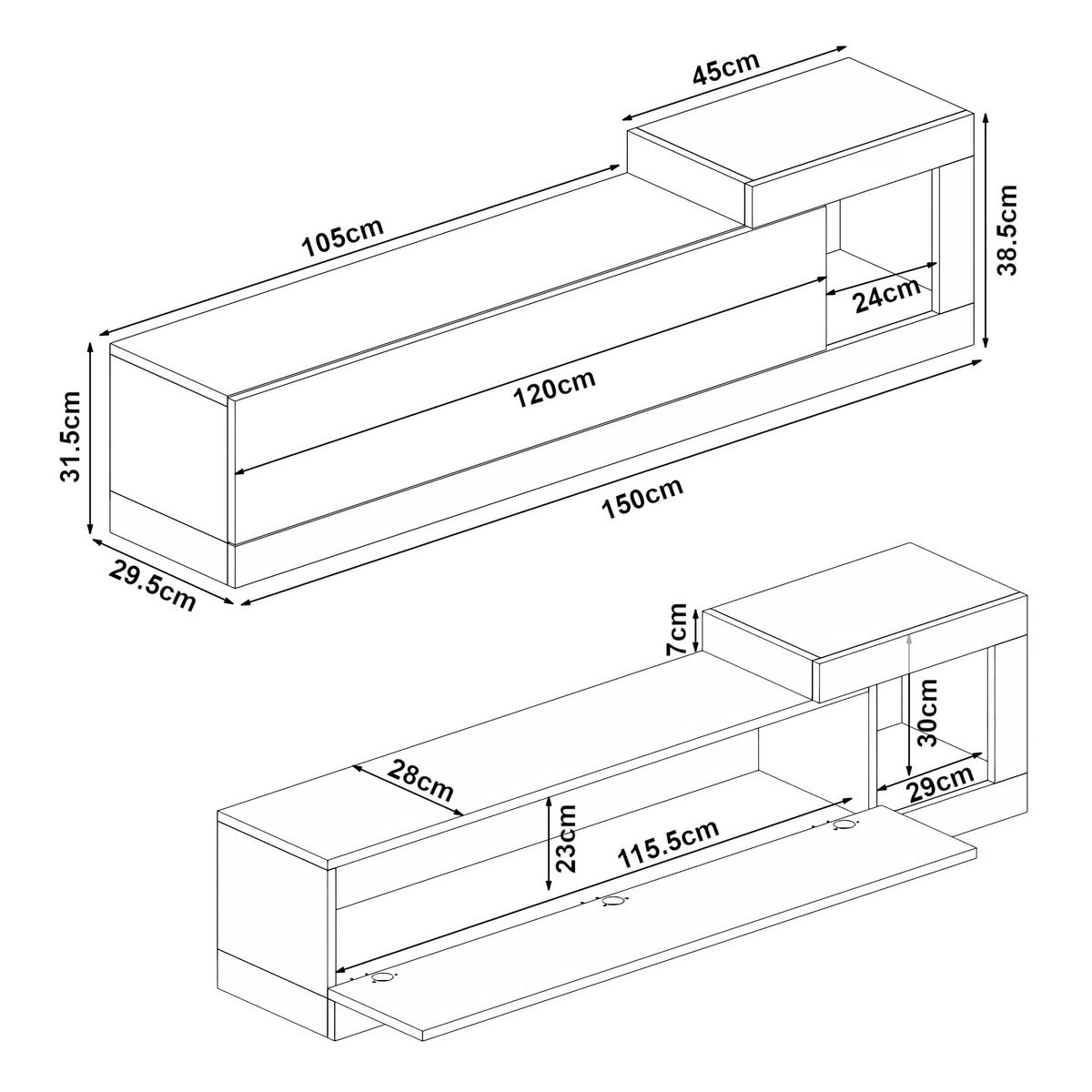 TV-ELEMENT Luhanka - Eichefarben, Holzwerkstoff (150/38.5/29.5cm) - [en.casa]