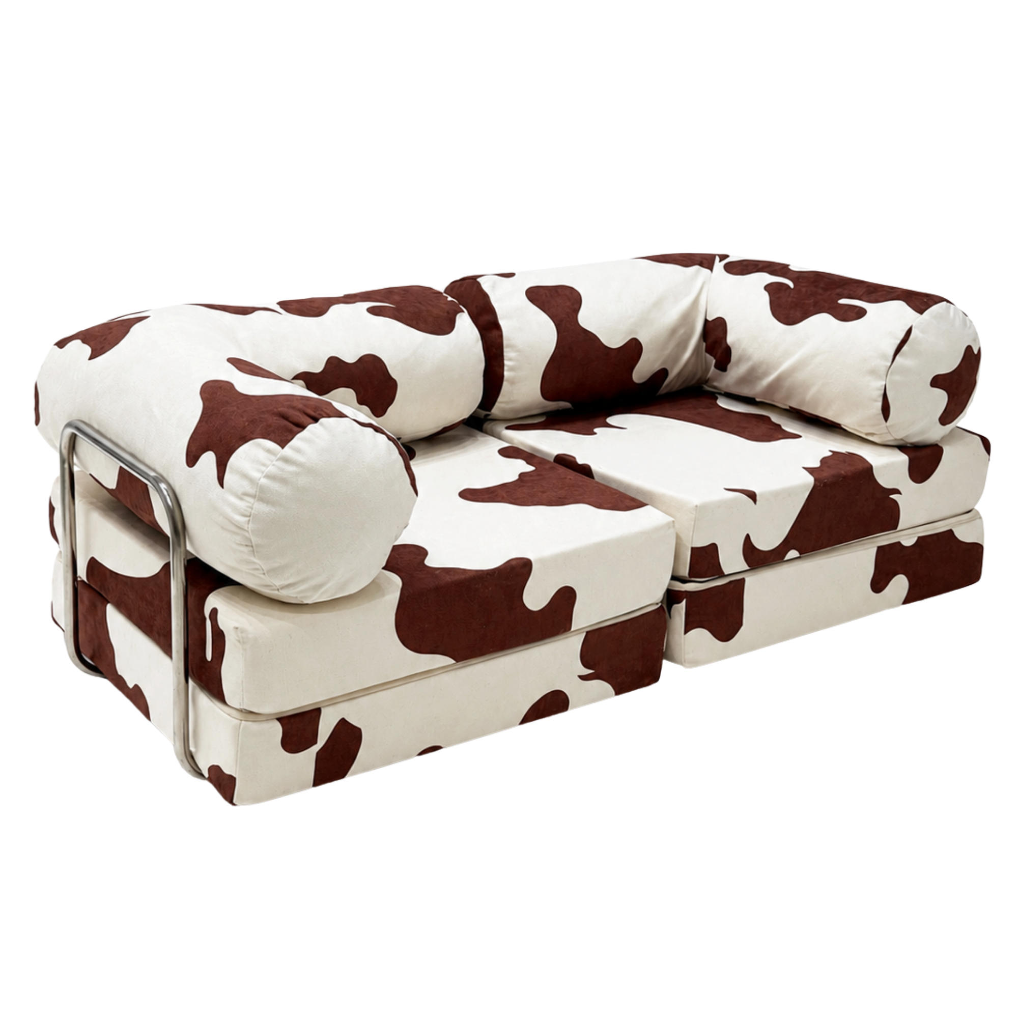 KINDERSOFA MIT CHROMGESTELL 142/71/25 cm modular Spielsofa Kuhmuster Braun-Ecru - Ecru/Braun, Textil/Metall (142/25/71cm) - Bees & Blooms