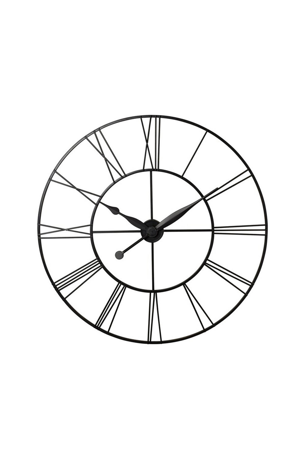 WANDUHR mit Römischen-Ziffern aus Eisen in Schwarz Round Leises Uhrwerk Präzise Zeitanzeige Durchmesser 60 cm - Schwarz, Metall (60/1/60cm) - Livingandhome