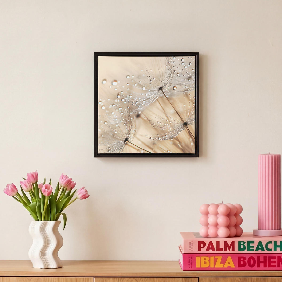 LEINWAND Bilder mit Rahmen - Löwenzahn - Abstrakt - Natur - Beige - 20x20 - Braun, Textil (20/20cm) - MuchoWow
