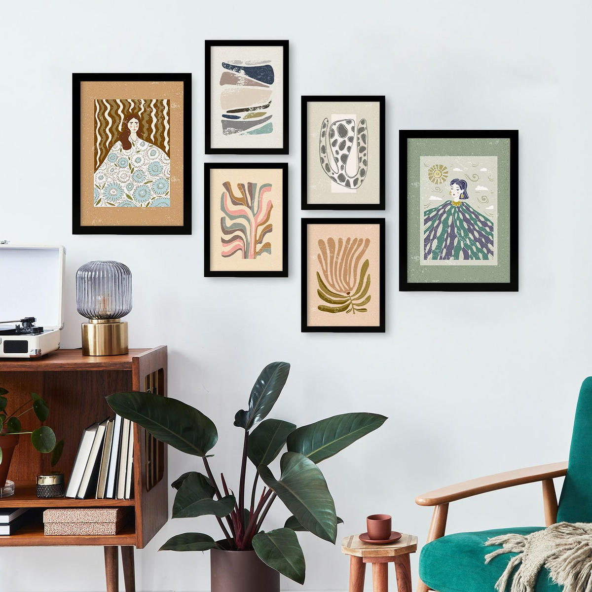 POSTER Set Mit 6 Drucken Von Mutter Natur In Ethnischer Dekorative Rahmen Für Ihr Wohnzimmer Zuhause Wandkunstdruck A3 & A4 Schwarzer Rahmen - Schwarz, Papier (29/3cm) - Nacnic