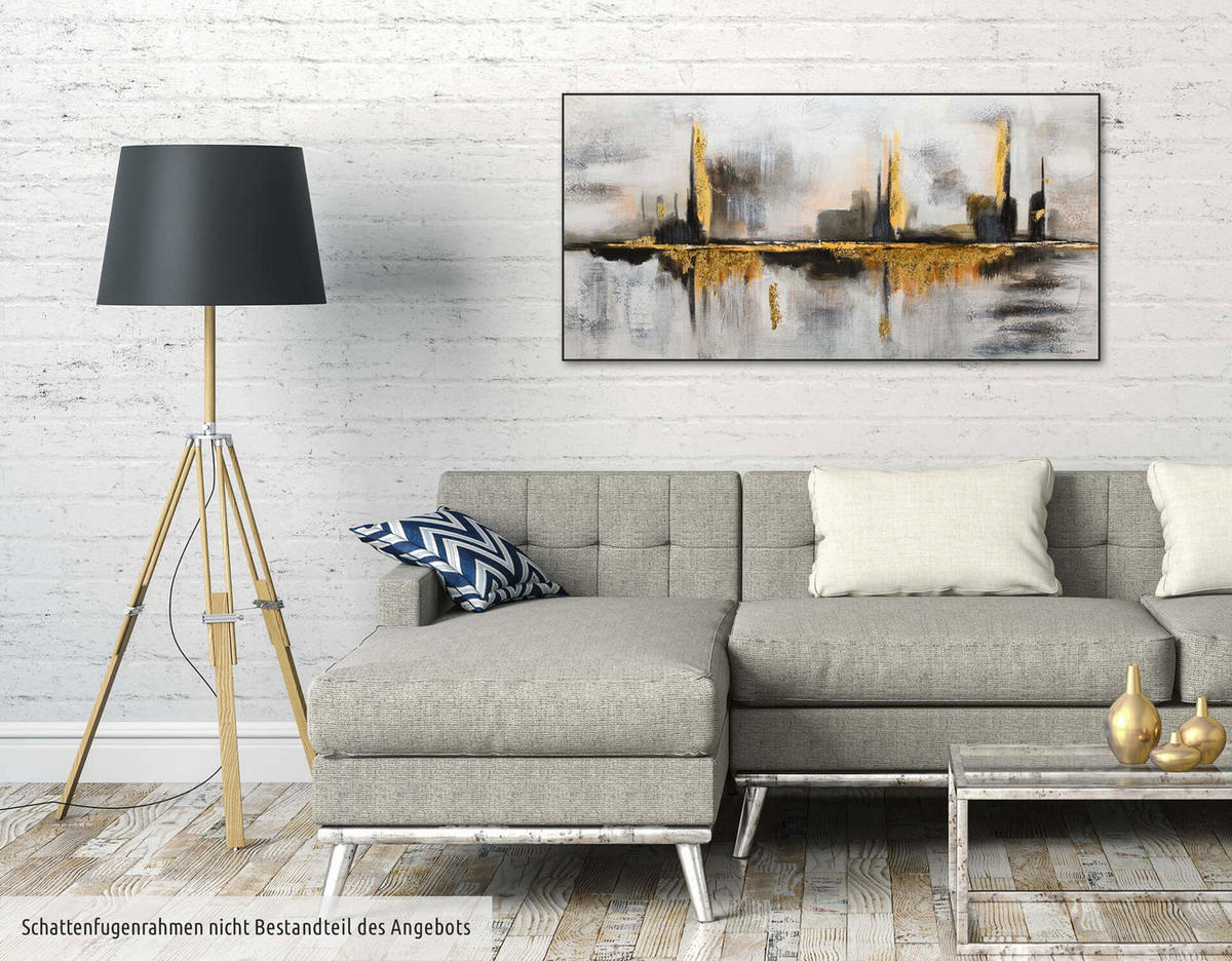 ÖLGEMÄLDE 120/60 cm - Goldfarben/Grau, Holz/Textil (120/60cm) - KUNSTLOFT