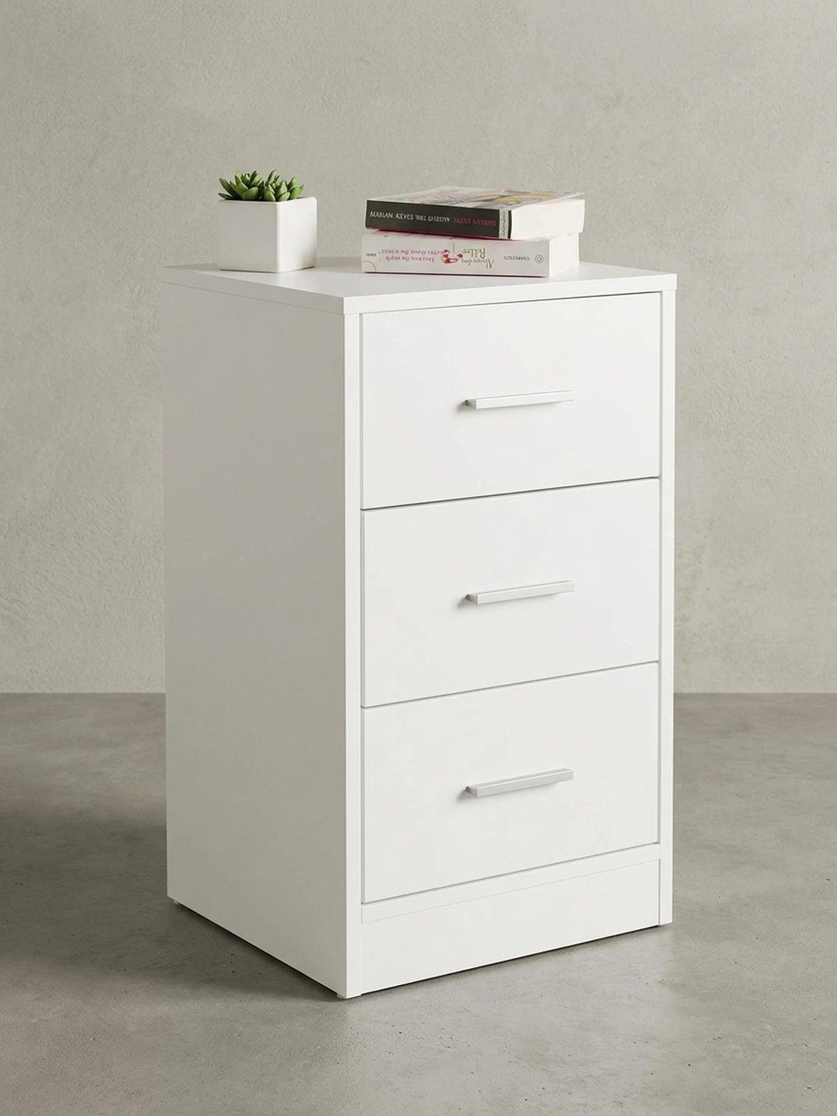 NACHTTISCH Holz 3 Schubladen Melaminbeschichtet Modern, Weiß 38x35x68 cm - Weiß, Holz/Kunststoff (38/68/35cm) - KADIMA DESIGN