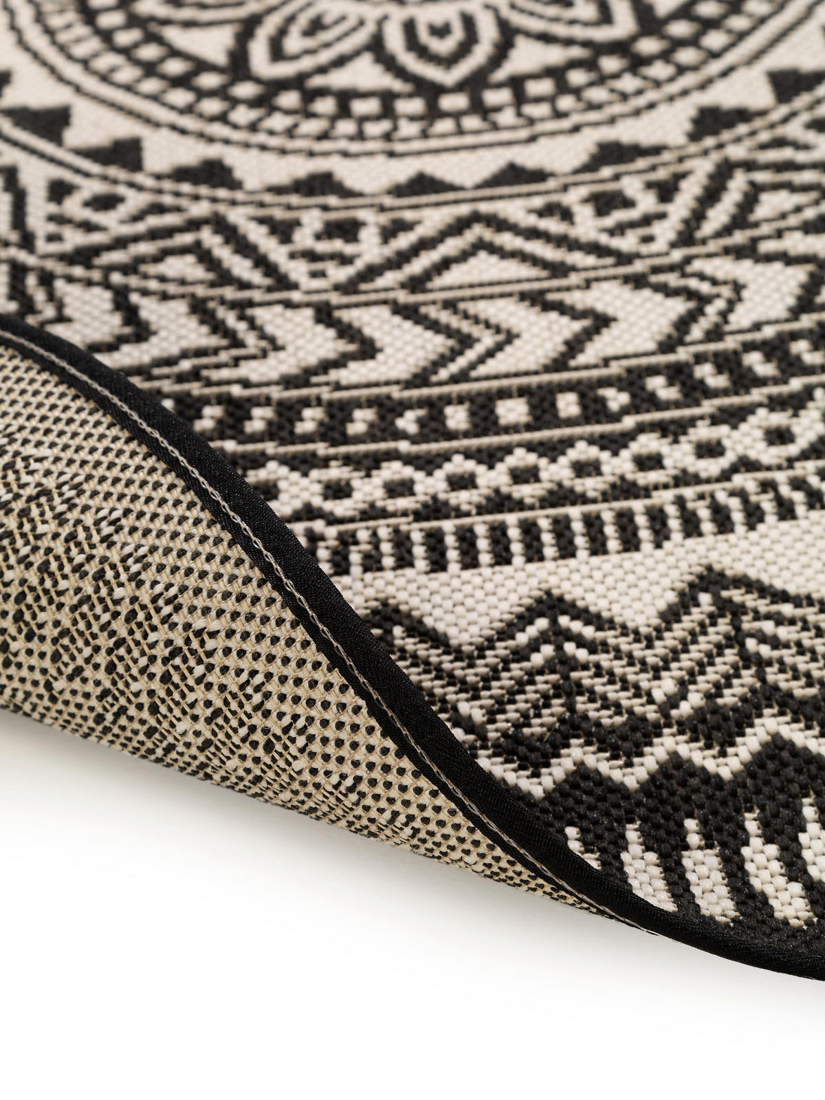 OUTDOORTEPPICH Metro Schwarz/Weiß ø 120 cm rund - Schwarz, Textil (120/120cm) - benuta Nest