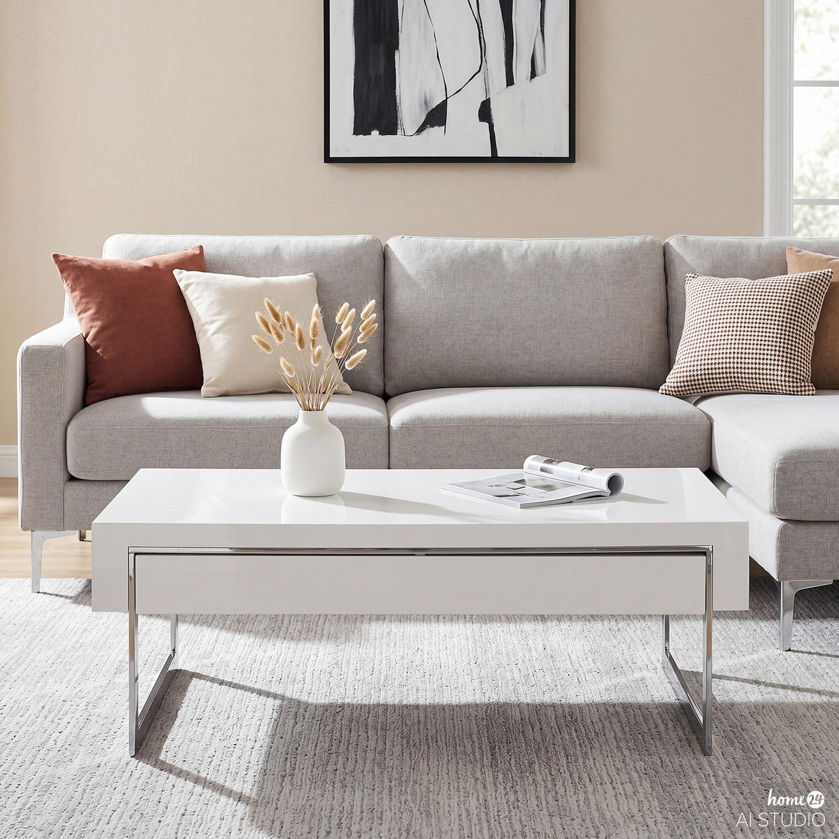 COUCHTISCH - Weiß Hochglanz, Holzwerkstoff/Metall (70/110/40cm) - home24