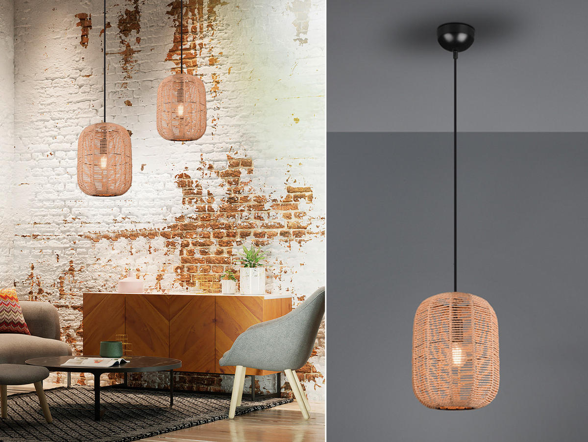 LED-HÄNGELEUCHTE mit Lampenschirm aus Sisal Ø25cm - Naturfarben, Naturmaterialien/Metall (25/25/150cm) - meineWunschleuchte