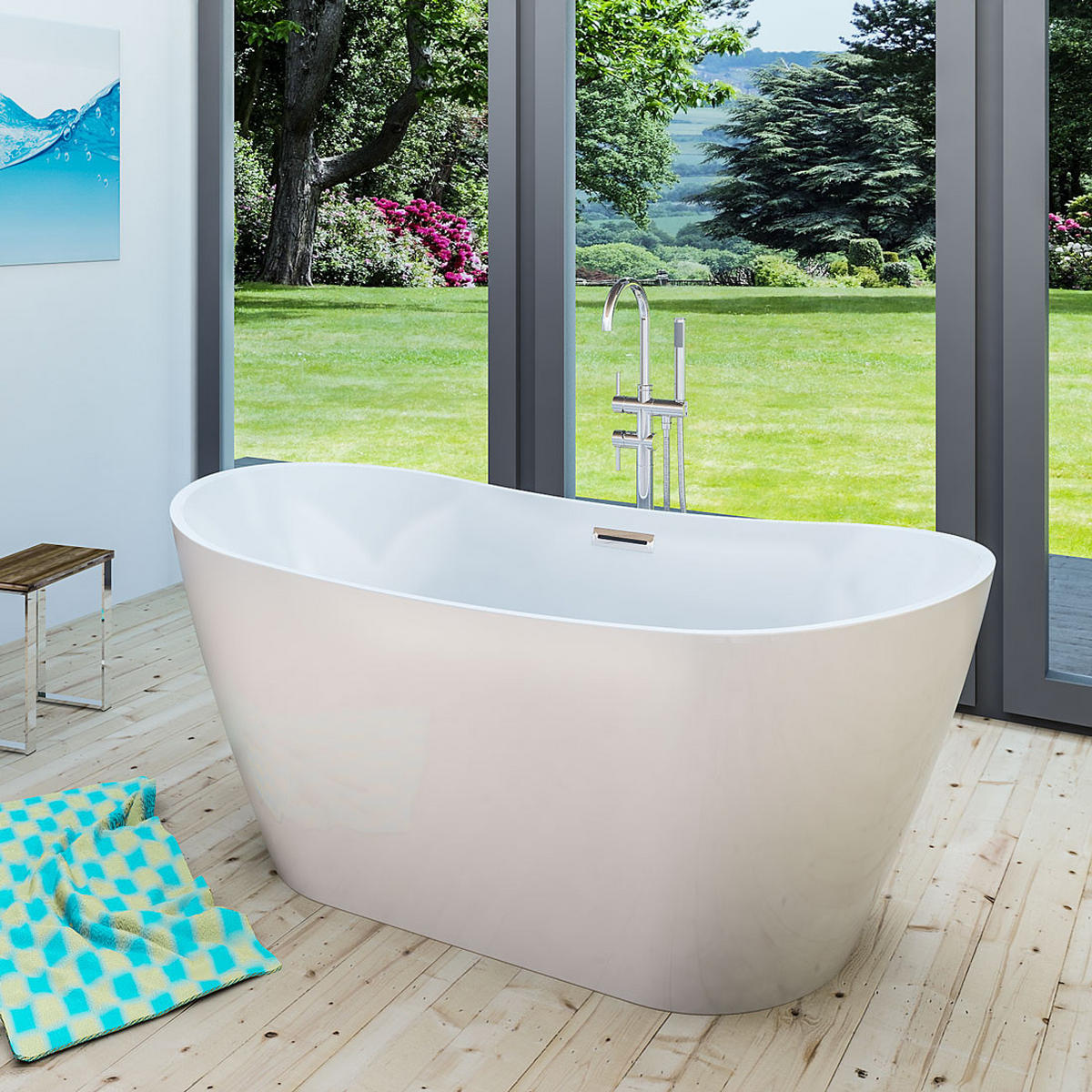 BADEWANNE freistehend F03 Armatur AF04 - Weiß, Glas/Kunststoff (80/72/180cm) - AcquaVapore by Sandra Jentho