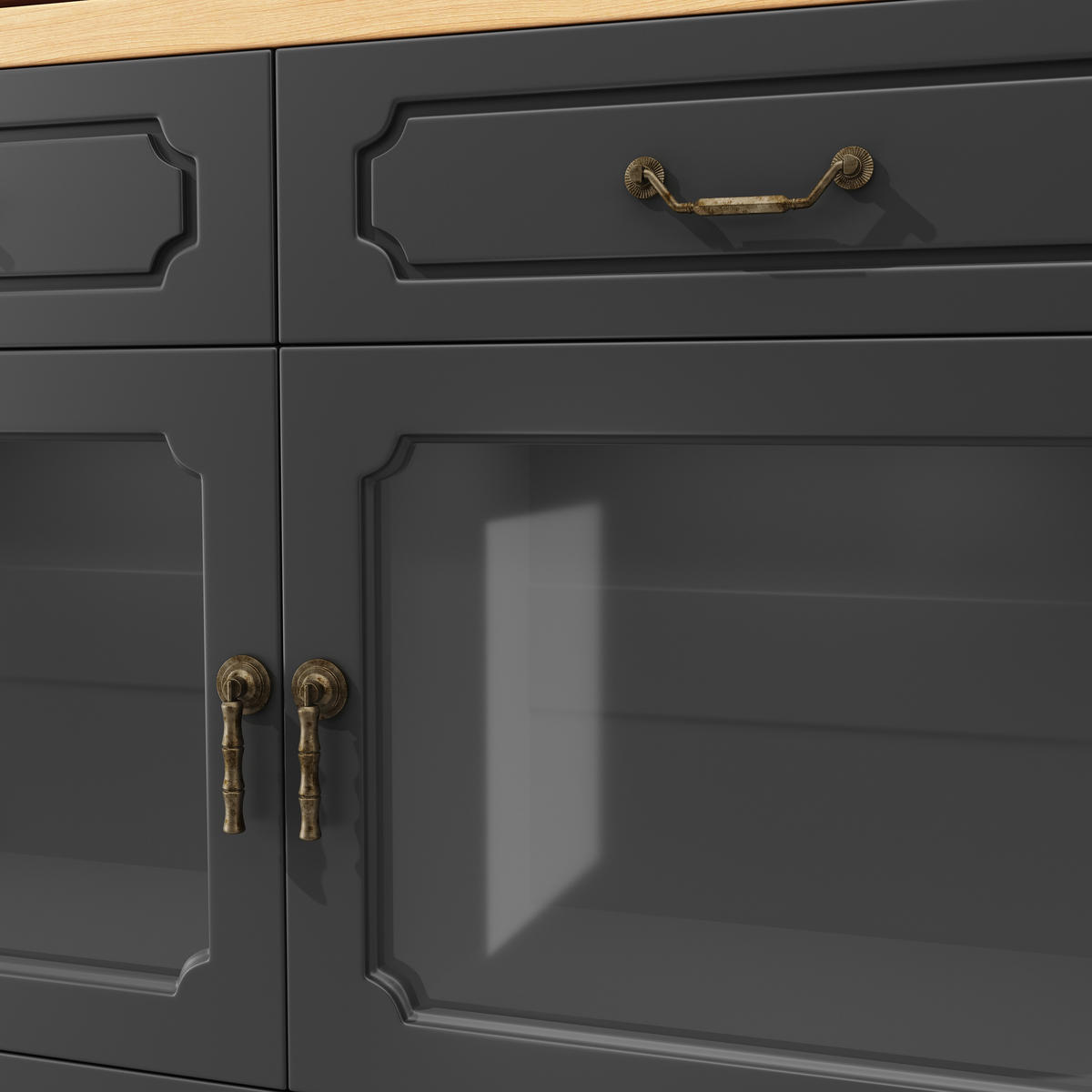 ESSZIMMERSCHRANK aus MDF 135-203x39x92,8cm in Schwarz mit LED - Schwarz, Holzwerkstoff (39/92.8/203cm) - Modfu