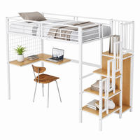 HOCHBETT mit Tisch und Kleiderschrank 90x200 cm Metall/Spanplatte Weiß/Natur - Weiß, Metall (90/200cm) - Meubliv