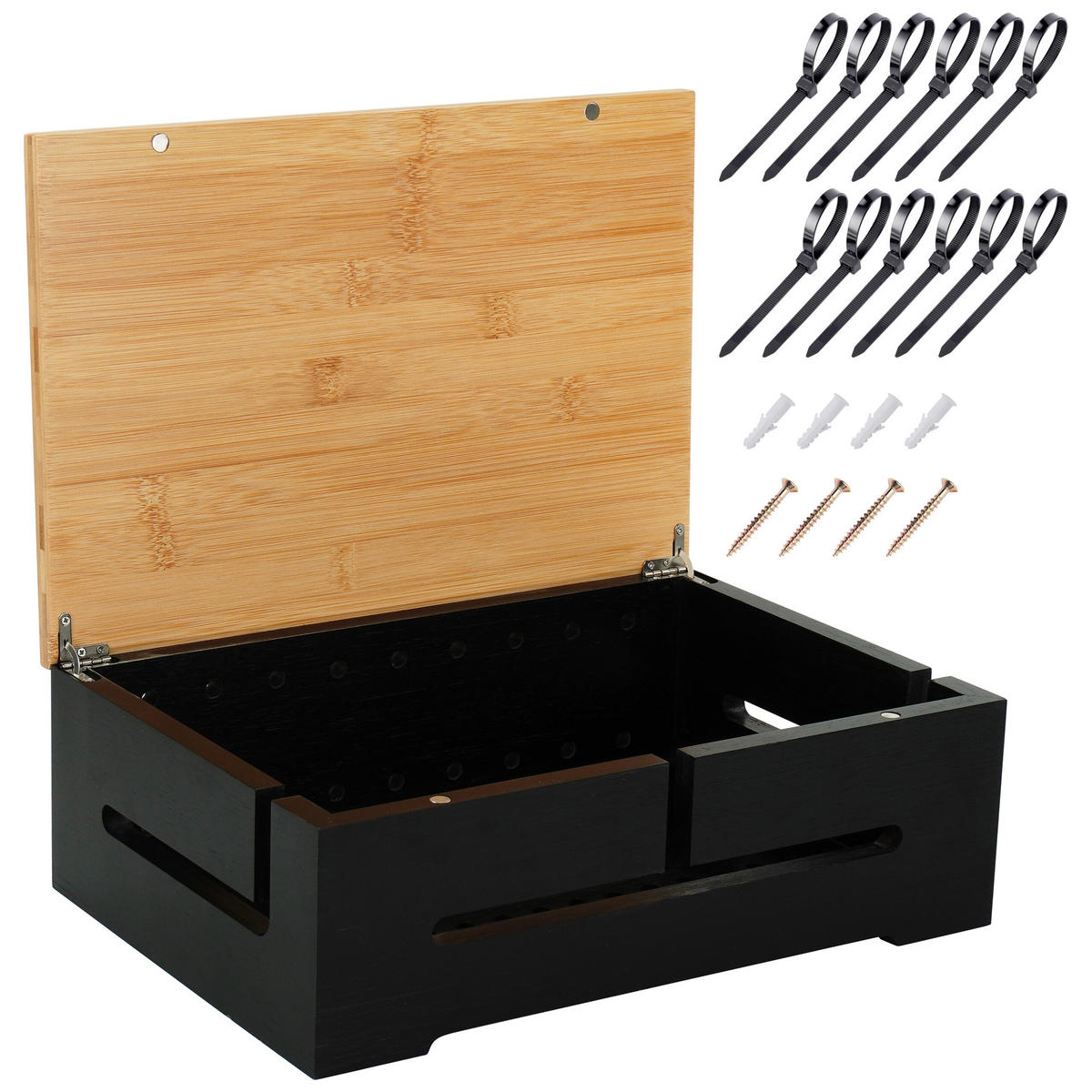 KABELBOX - Schwarz, Holz (22/32/11cm) - Relaxdays